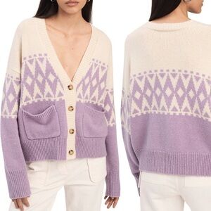 Derek Lam 10 Crosby Bette Fair Isle Alpaca & Merino Wool Lavender Cardigan Large